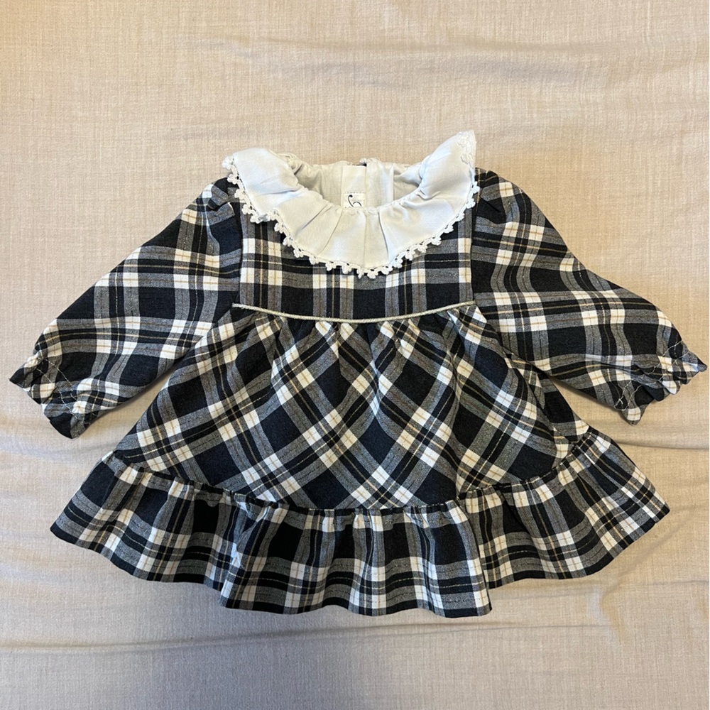 Miranda Baby Girls Grey & Gold Tartan Dress Designer 3 Months